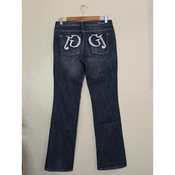 Guess Jeans Low Rise Bootcut Womens Size 30 Big Logo Embroidered Dark Wash Y2K - Picture 6 of 10